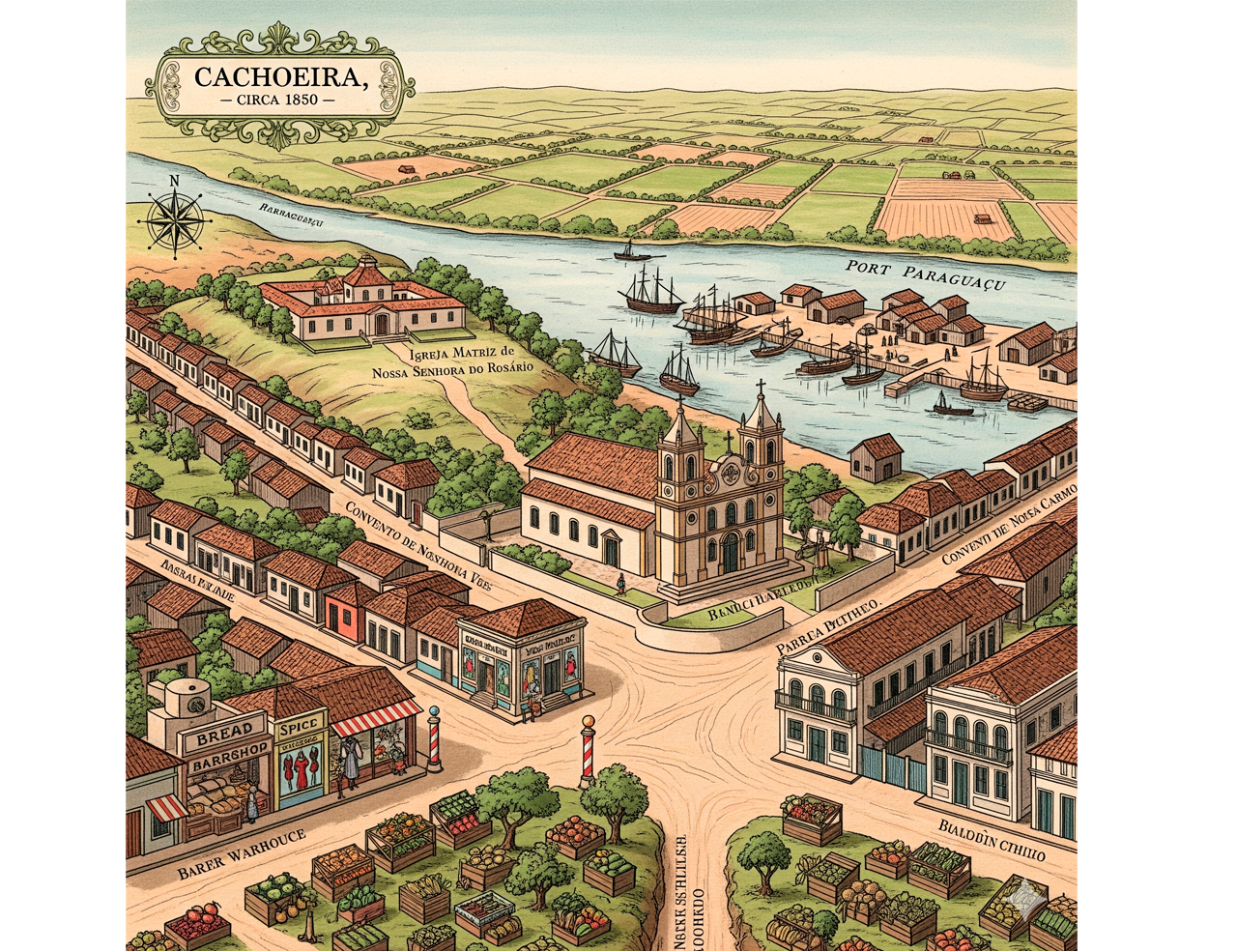 Ilustração de personagens de RPG pixelados saindo de uma tela de computador para uma ficha de personagem e um livro de regras, cercados por dados de RPG.